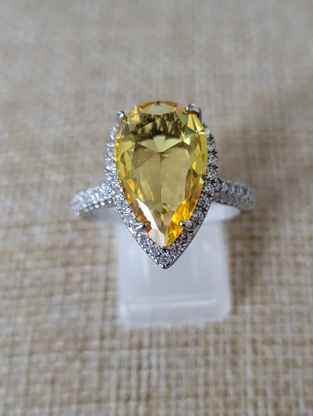 Stunning Carnary Yellow  Pear Shape Stone Cocktail Ring
